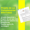 Já está disponível o Projeto de Lei que trata do reajuste salarial dos professores.