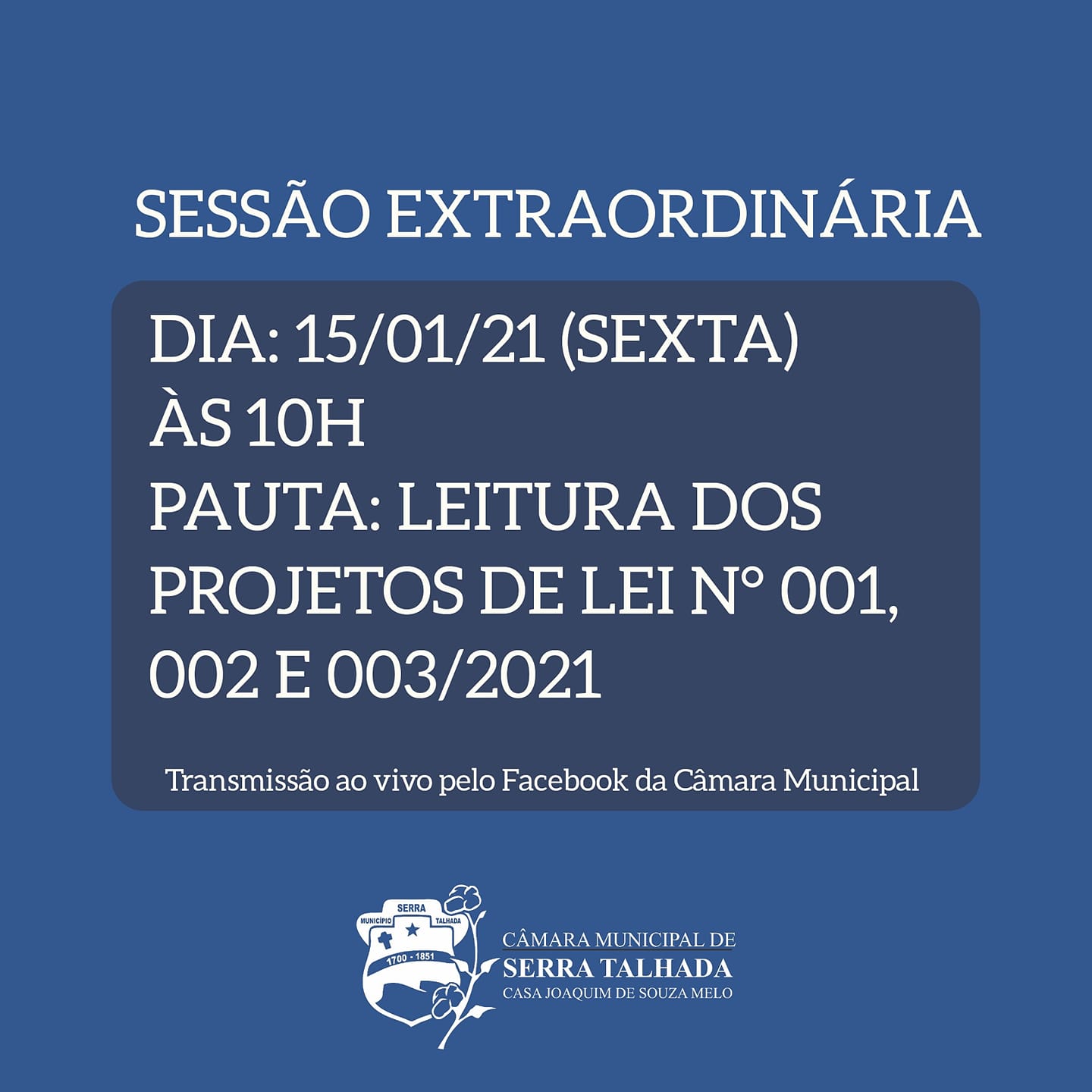 PRIMEIRA SESSÃO EXTRAORDINÁRIA DE 2021